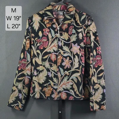 Портрет куртка M черный цветочный гобелен молнии Blouson пальто - Изображение 1 из 4