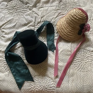 PLEASANT COMPANY American Girl Doll Bespoke Handmade Straw & Velvet Bonnets - Picture 1 of 10