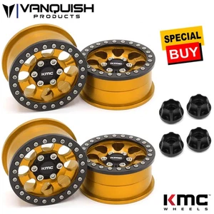 Vanquish 1.9 Aluminum KMC KM237 Riot Beadlock Gold Wheels (4) w/ Black Hubs (4) - Picture 1 of 1