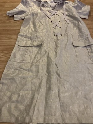 Chicos 0 Pequeño 100% Lino Túnica MIDI Camisa Vestido Nuevo Sin Etiquetas Mangas Cortas Bolsillos Foto 1 de 3