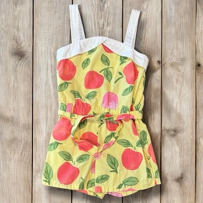 Gymboree Girls 4 Peach Prep Jumpsuit Romper Fruit Orange Yellow Shorts - Image 1 of 4