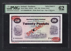 Northern Ireland 20 Pounds 02-03-1987 P190cs Specimen N.1 Uncirculated Grade 62 - Picture 1 of 2