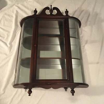 Vitrina de curiosidades de vidrio curvado pequeño mayordomo vintage espejo estante de pared gabinete Foto 1 de 4
