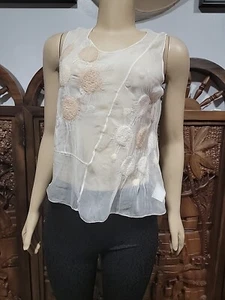 POLECI Women's Size S Ivory Beige Exquisite Sheer Silk Sleeveless Top NEW #H - Picture 1 of 12