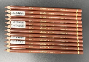 Conte a Paris: Vintage Sepia Color Pencil Lot - 12 Unused Sharpened Pencils ART - Picture 1 of 2