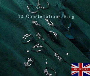 12 Constellations ring 925 Sterling Silver Zodiac Star Signs Rings ResizableRing - Picture 1 of 23