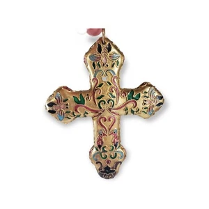 Vintage CROSS Handmade Christmas Ornaments Gold Dipped stained glass - Picture 1 of 5