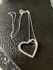 9ct gold heart pendant white gold clear stones with chain