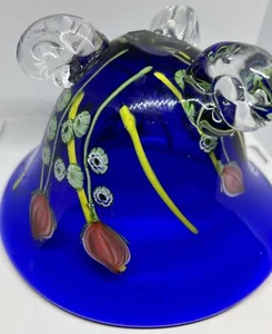 Millefiori Style Glass Bowl Art Candy Dish Hand Blown Cobalt Blue Flowers Hand - Picture 1 of 12