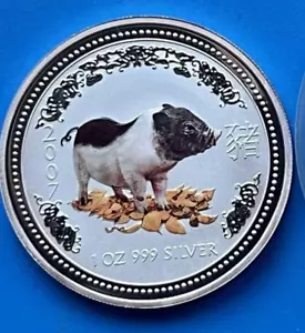 2007 Australia 1oz 999 Silber Lunar I Farbig Schwein / Pig Farbig in Kapsel - Bild 1 von 2