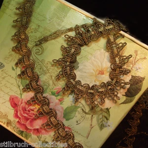 Antique Vtg Heavy Gold Metallic Brocade Trim Ruching Scallop Lace 3/4 wide c1900 - Picture 1 of 7