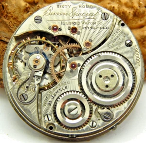 Antikes Taschenuhrwerk Illinois Bunn Special Type III 60 Stunden Railroad GR - Bild 1 von 7