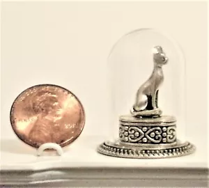 New OOAK Silver Egyptian Cat Statue Art Glass Dome Mantle Dollhouse Miniature$59 - Picture 1 of 4
