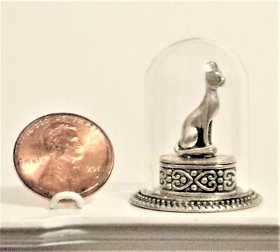Nuevo ÚNICO Estatua de Gato Egipcio Plateado Arte Cúpula de Vidrio Manto Casa de Muñecas Miniatura $59 Foto 1 de 4