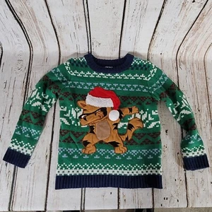 Cat Dabbing Boys Christmas Sweater XS 4-5 Holiday Time Green Navy Santa Hat - Picture 1 of 7