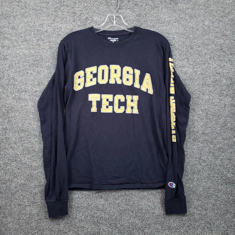 Georgia Tech Yellow Jackets T-Shirt Women S Small Blue Champion Logo Long Sleeve Cover