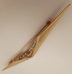 Vintage Park Lane Rhinestone MCM Style Brooch Gold Tone Geometric Sleek 3" - Picture 1 of 11