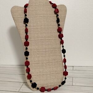 Monet Vintage Red, Black and Gold Bead Necklace  