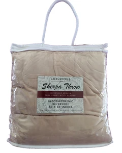 Tan Sherpa Throw Blanket 50"x60" Luxurious Plush Reversible Hypoallergenic NEW - Picture 1 of 4