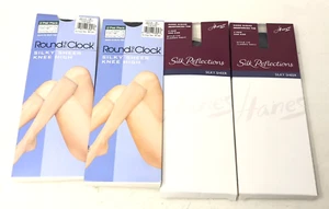4 Knee High Stockings HANES Silk Reflections Round the Clock Silky Sheer NAVY - Bild 1 von 7