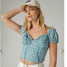 New Lucky Brand Laura Ashley Corset Floral Top Blue Short Sleeves Womens Size Xl