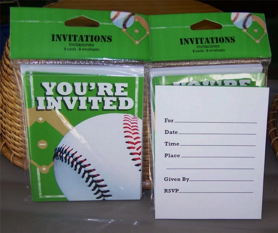 BASEBALL Party Invitations Pkg of 8 Cards + Envelopes  ~~More Supplies Listed~~ - Image 1 of 1