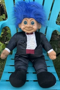 VTG Russ Groom Troll Dolls 24”X 16” Wedding Marriage Tuxedo Blue Hair Big Eyes - Picture 1 of 11