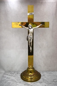 Vintage Altar Cross, Brass with Silver Plated Corpus, 26" (CU671) Chalice Co. - Picture 1 of 10