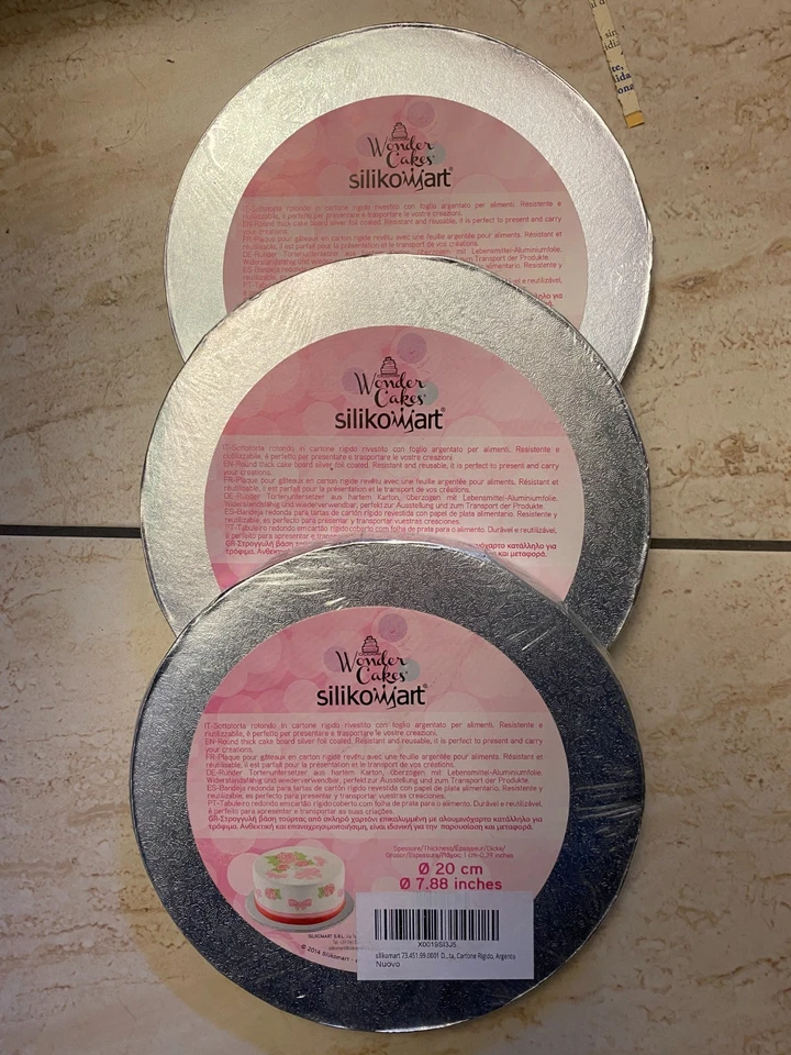 3 x base torta argentata 20 cm Silikomart sottotorta rigido riutilizzabile - Immagine 1 di 4