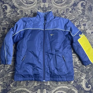 Vtg Y2K Nike Jacket Youth Size M Blue Gray Reversible Swoosh Logo - Picture 1 of 12