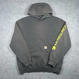 Carhartt Hoodie Mens Size Large Grey Midweight Sleeve Logo Faded K288 Workwear - Picture 1 of 15
