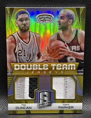 2014 Spectra Double Team Jersey Gold Tim Duncan Tony Parker Game Used Patch 5/10 - Image 1 of 3