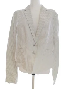 Noa noa Size XXL Ivory Buttoned Blazer Linen Long Sleeve Stripes Pockets Logo - Picture 1 of 5