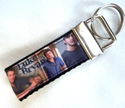 Handmade Mini Key Chain Decorated with LUKE BRYAN Ribbon, Key Fob, Luggage ID - Image 1 of 2