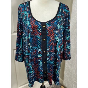 Lavish Plus Tunic Top Abstract Print Button Detail 3/4 Sleeve 3X - Picture 1 of 6