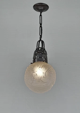 VASSEUR & MULLER FRERES : FRENCH ART DECO PENDANT chandelier 1930 peacock France Cover