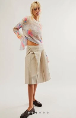 Free People Mandy Mended Pullover Knit Bell Sleeves Ethereal Ivory Combo S NEW - Image 1 of 4