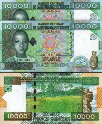 Guinea 10000 Francs 2008, UNC, 2 Pcs PAIR, Consecutive, P-42b - Image 1 of 4