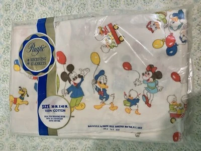 Vtg Disney Mickey Minnie Baby Blankets Set of 3 Cotton 30" x 40" USA NOS - Image 1 of 4