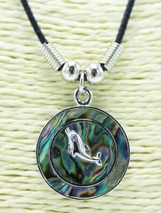 New Paua Abalone Shell & Silver Dolphin Disc Pendant Necklace #N2225 - Picture 1 of 3