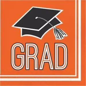 Graduation School Spirit Orange Lunch Napkins Paper 36 Per Pack Grad Tableware - Picture 1 of 1