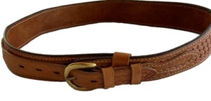 Bianchi #B14 braun Leder ausgefallen genähter Gürtel Herren mit Messing Metall Gr. 34 - Bild 1 von 12
