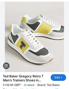 TED BAKER ‘GREGORY’ MEN’S WHITE/YELLOW/GREEN RUNNING TRAINERS. SIZE EU 41 SIZE 7 - Picture 1 of 6