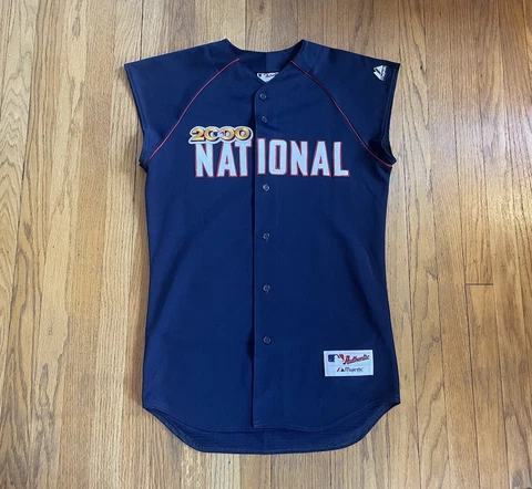 MLB All Star Game 2000 Atlanta National League Majestic Jersey Cutoff Mens M EUC Cover