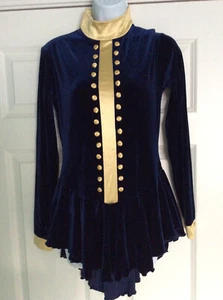 Del Arbour skating dress navy blue velvet gold accents buttons Ladies 16-18 XL - Picture 1 of 13