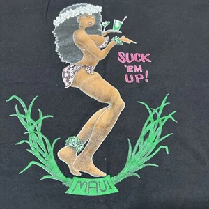 Maui Hawaii Suck’em Up! Black Graphic T Shirt XL Hula Cocktail Vintage - Picture 1 of 9