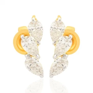 0.92Ct Lab Grown Diamond Ear Climber Earrings Solid 14k Yellow Gold Wedding Gift - Picture 1 of 7