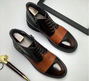 Stivaletti scarpe uomo moda inglese punta tonda stringate colore abbinato pelle - Foto 1 di 11