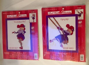 2 New Red Hat Society Cross Stitch Kits Its All About Me & Flying High - Picture 1 of 12