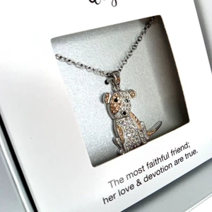 Crystal Dog Charm Necklace 18" Silver Plated Womens Gift Faithful Friend Pet NEW - Picture 1 of 11
